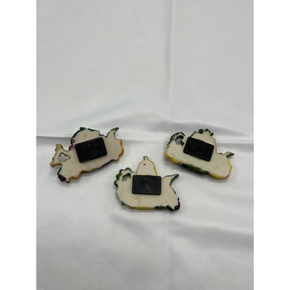 3 Vintage Teapot Refrigerator magnets Garden Flowers Fruit Resin Butterflies - Picture 5 of 7